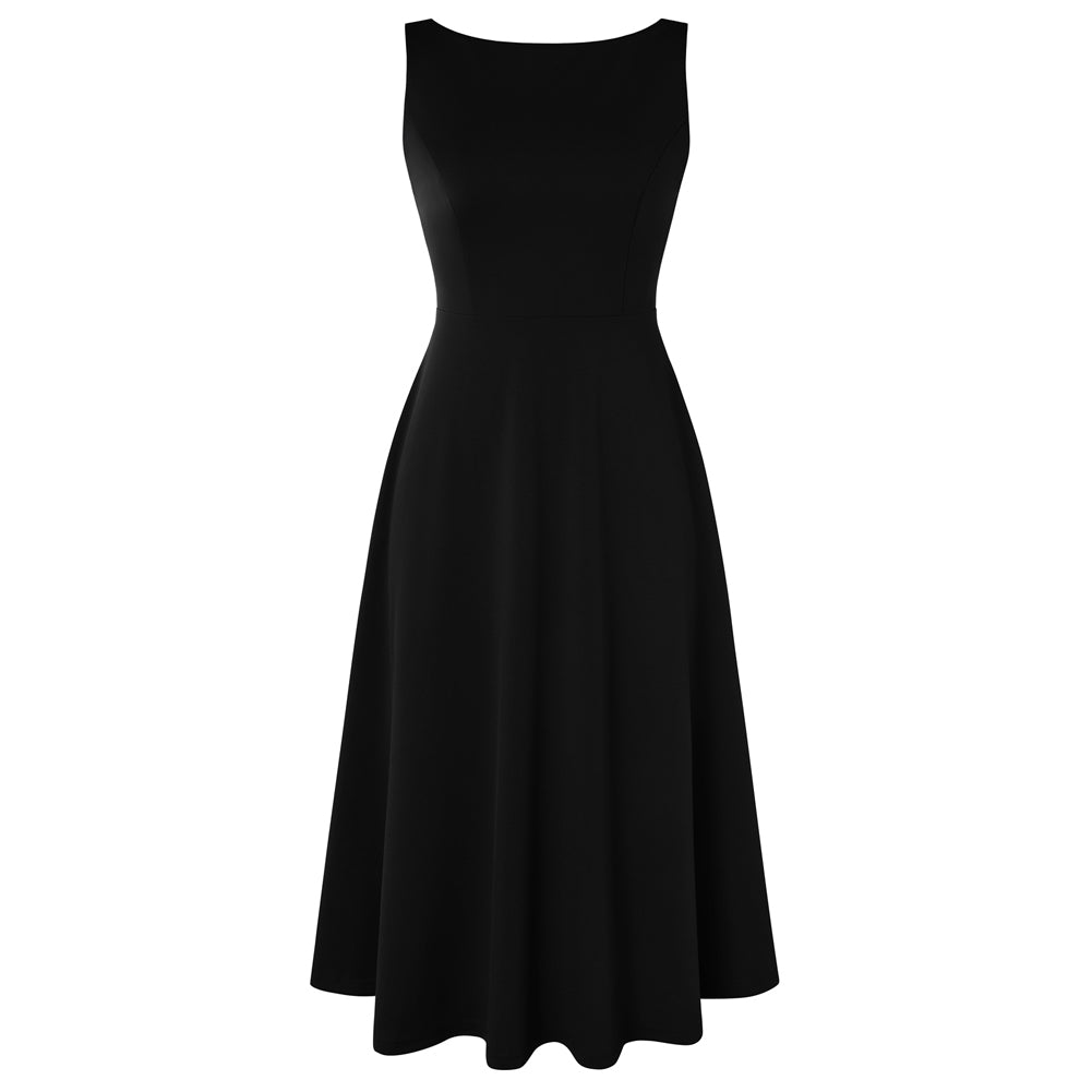 1980s Vintage Women's Cocktail Dress Elegant A Line Midi Dresses with Pockets
