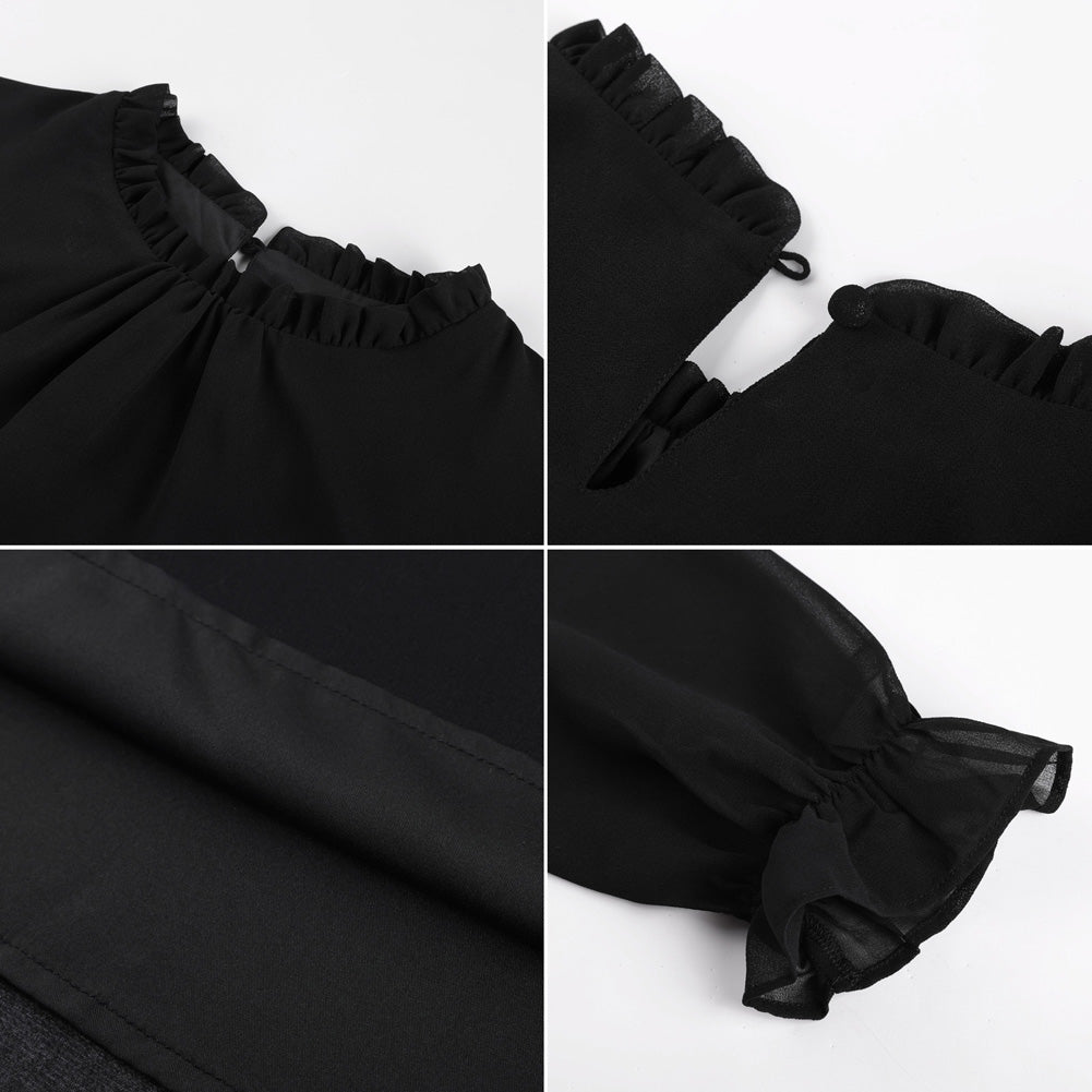 belle poque Belle Poque Women Vintage Chiffon Tops Long Sleeve Keyhole Back Pullover Tops