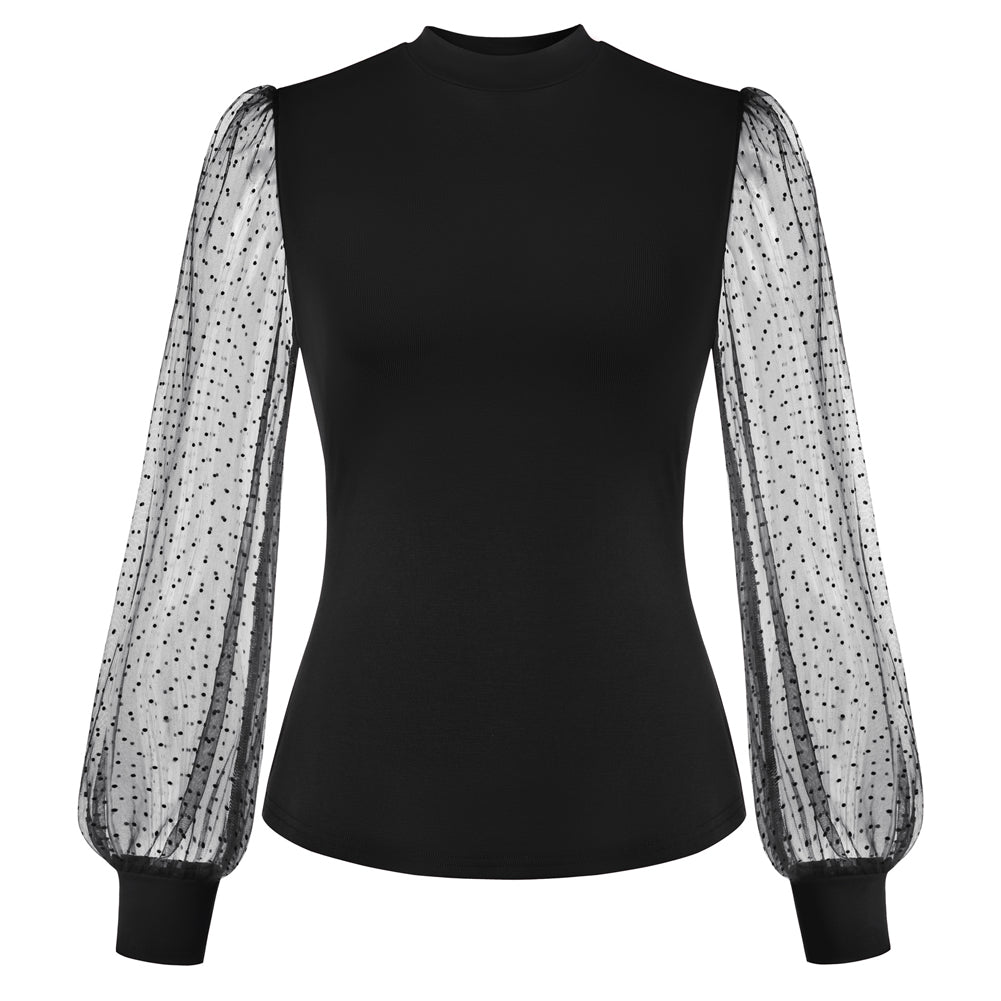 1980s Dressy Casual Mesh Shirts Long Sleeve Tops for Women