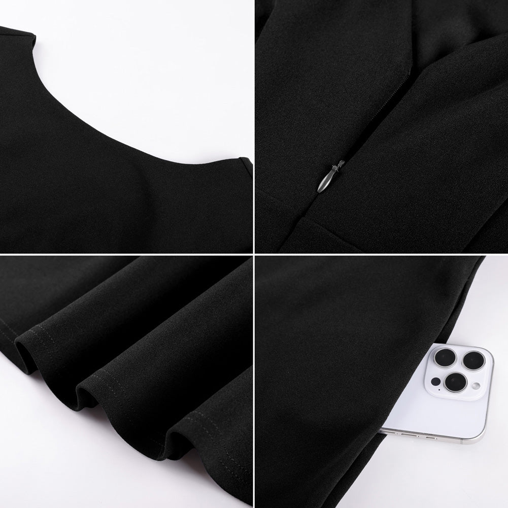 belle poque 1950s Vintage Work Dresses for Women V-Back Cocktail Dress with Pockets