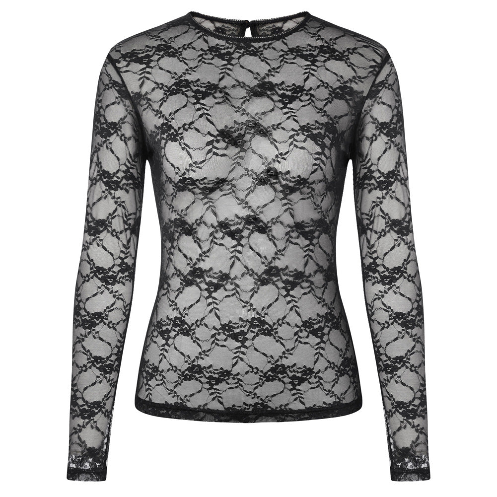Mesh Long Sleeve Tops for Women Sexy Lace Shirts Party Outfits