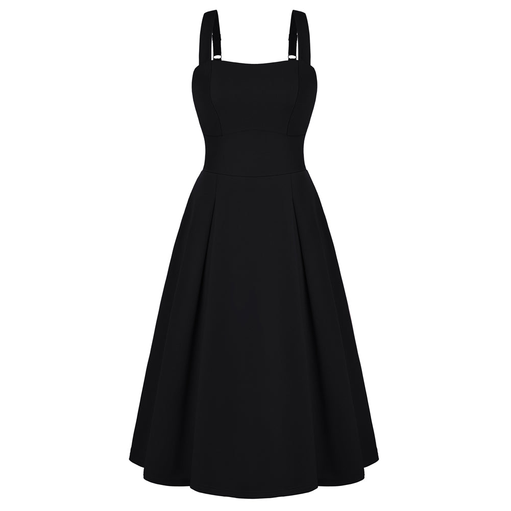 belle poque Women's Midi Dress Semi Formal Elegant Dress for Cocktail Party with Pockets Black