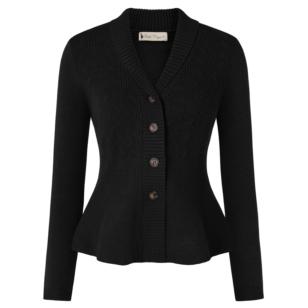 Peplum Hem Cardigan Women Vintage Button Down Sweater