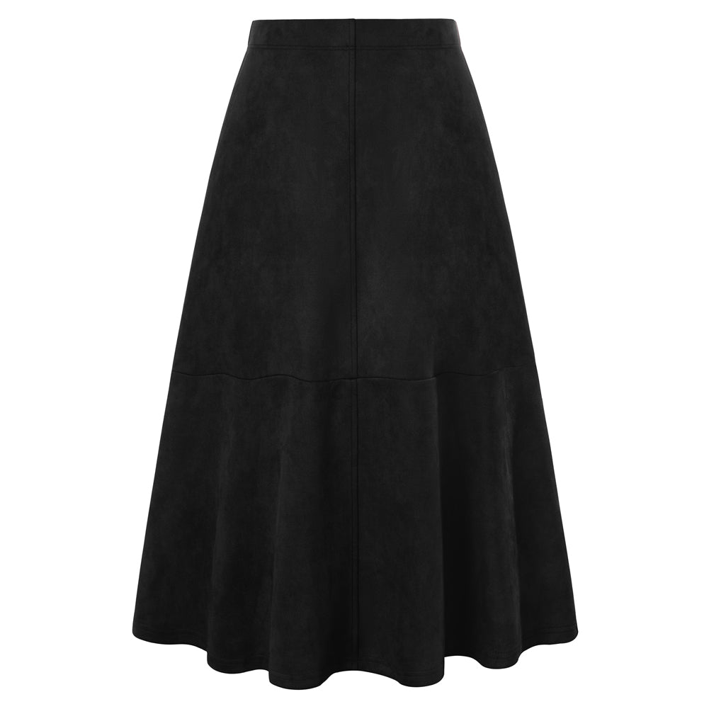 belle poque 1980s Vintage Women's Suede Skirts High Waist A Line Business Work Midi Skirt Black