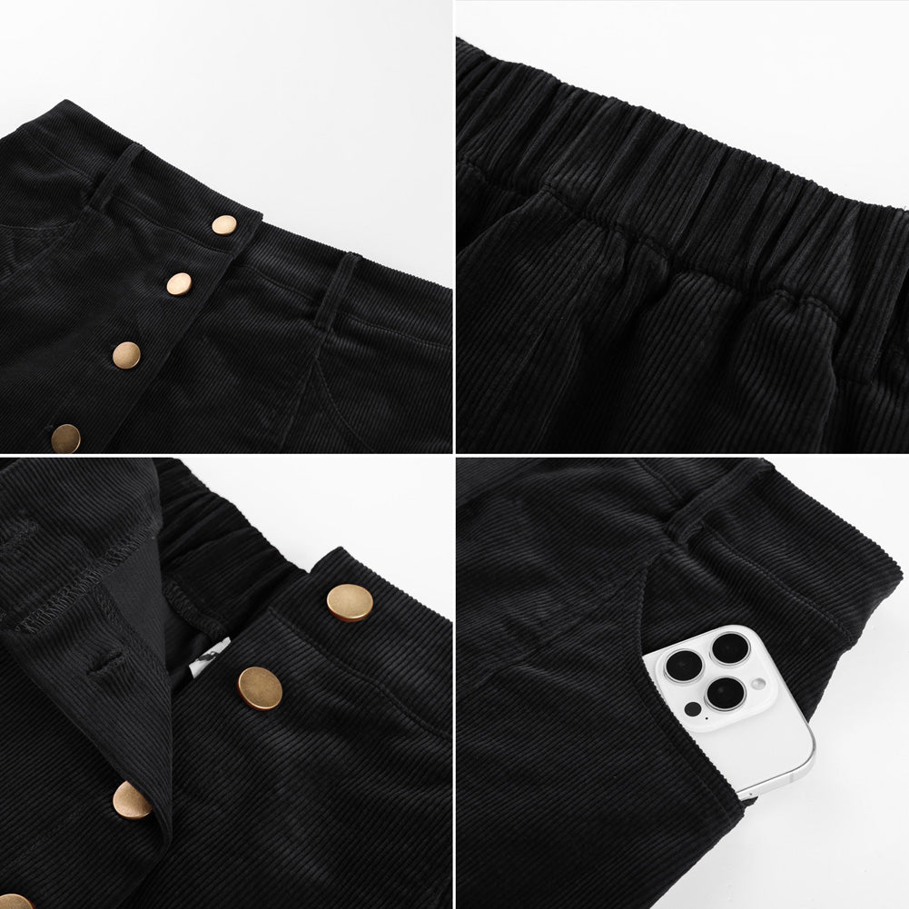 belle poque Womens Corduroy Short Mini Skirt Button A-Line Casual Fall Skirts with Pockets
