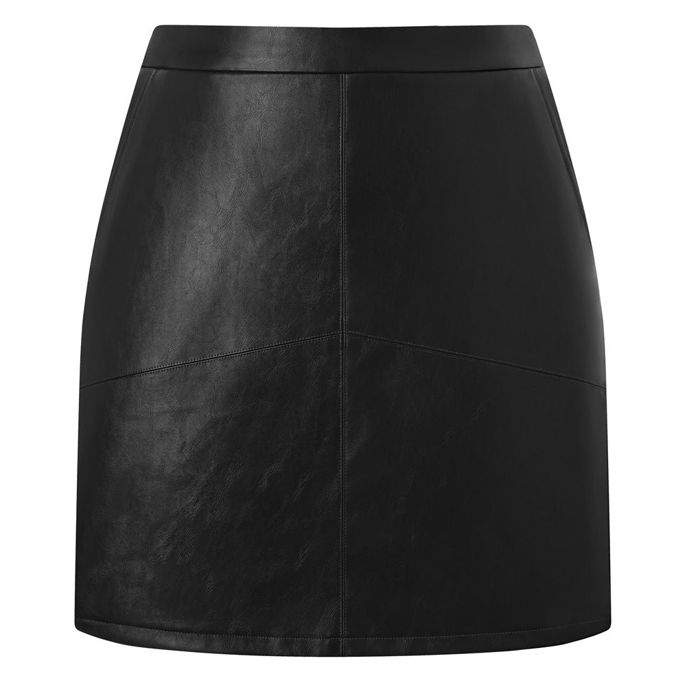 belle poque Women's Leather Mini Skirt with Pockets for Going Out Business Holidays Black