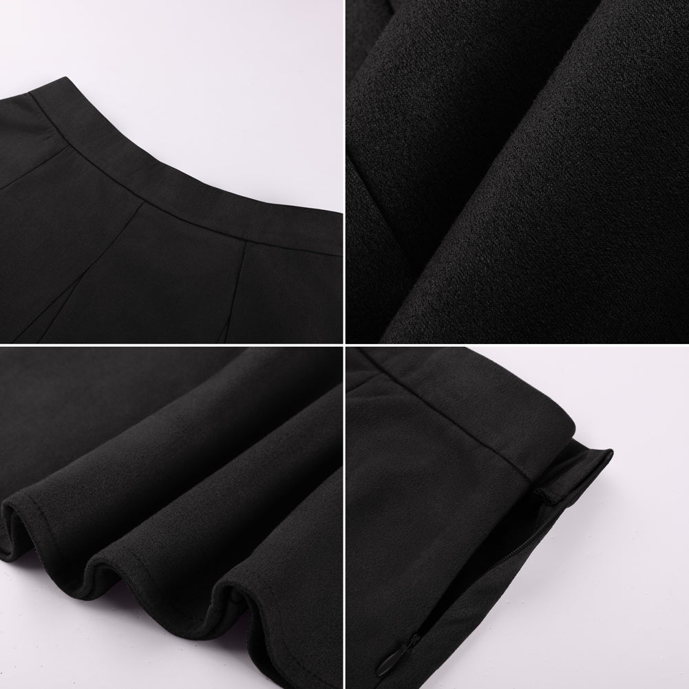 belle poque Women Vintage Skirt Elastic Waist Mid-Calf Length A-Line Skirt