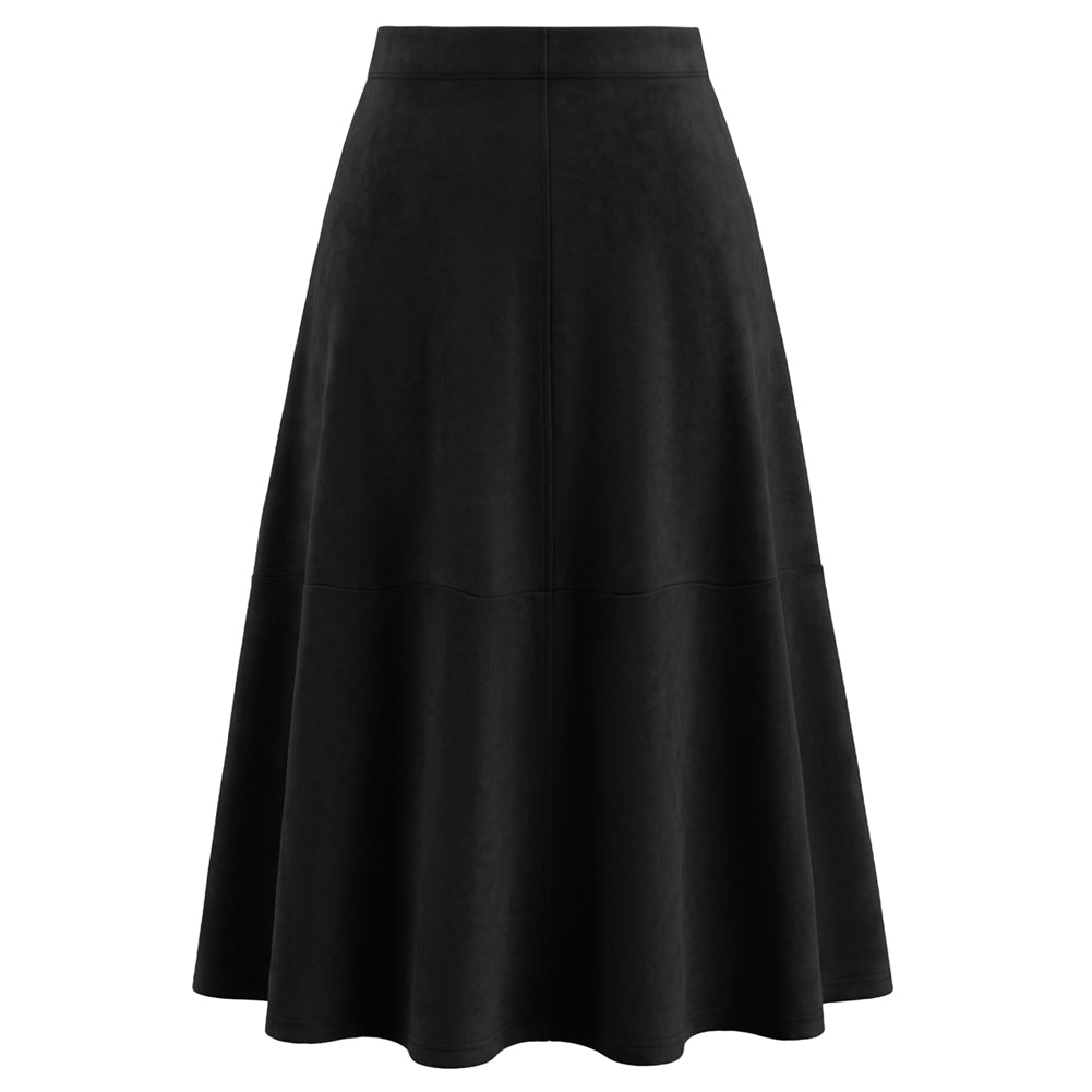 Women's Suede Skirts High Waist A Line Business Work Midi Skirt