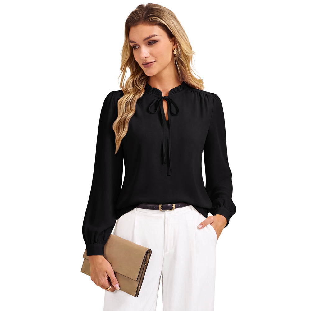 belle poque Women's Dressy Casual Tie Front Ruffle Chiffon Blouses Business Office Outfits