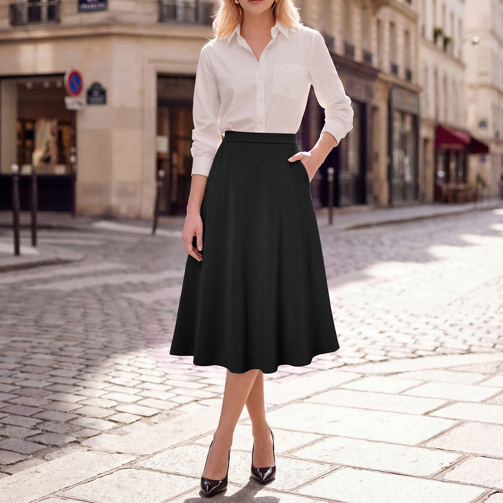 belle poque 1980s Vintage A-Line Midi Skirt Work Business Skirts with Pockets