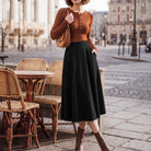belle poque 1980s Vintage A-Line Midi Skirt Work Business Skirts with Pockets