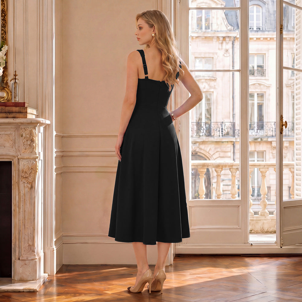 belle poque Women's Midi Dress Semi Formal Elegant Dress for Cocktail Party with Pockets
