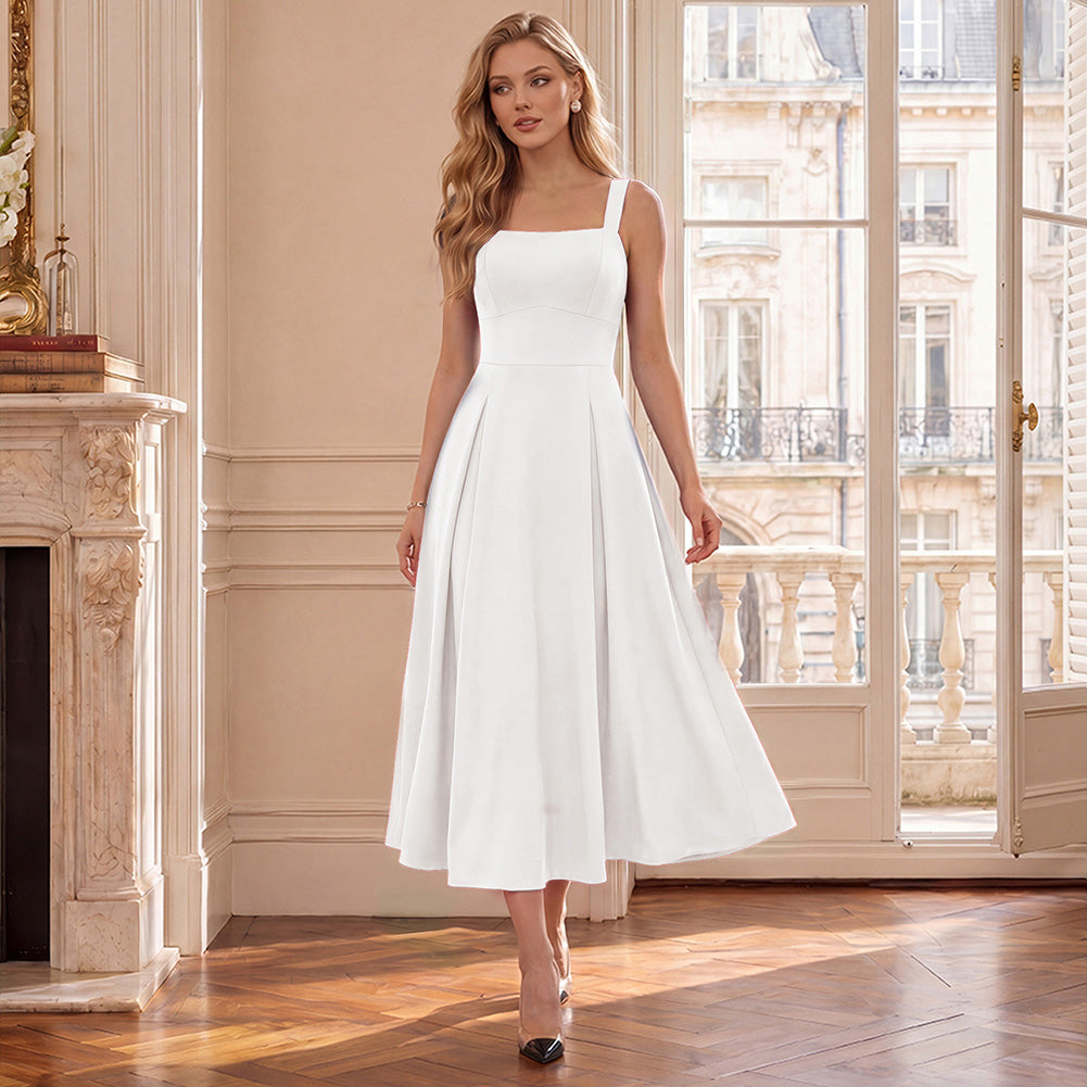belle poque 1980s Vintage Womens Midi Dress Square Neck Wedding Guest Dresses