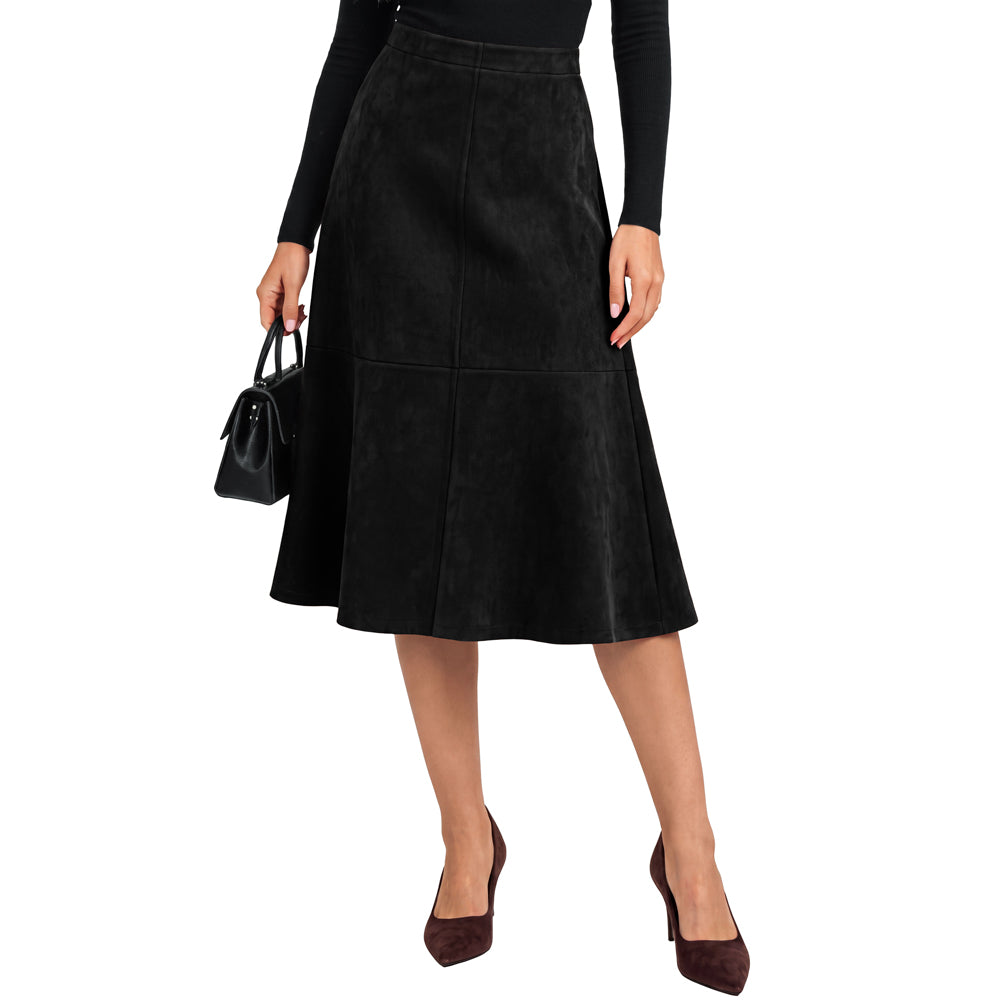 belle poque 1980s Vintage Women's Suede Skirts High Waist A Line Business Work Midi Skirt