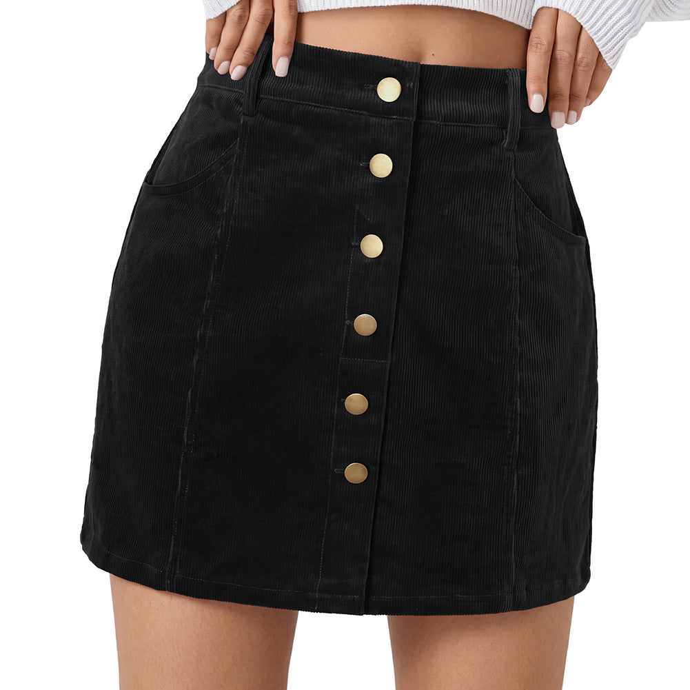 belle poque Womens Corduroy Short Mini Skirt Button A-Line Casual Fall Skirts with Pockets