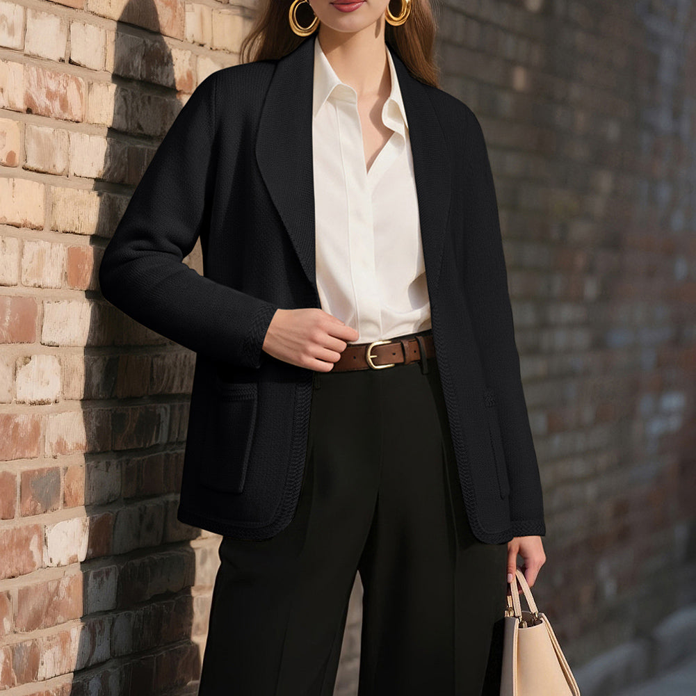 belle poque Vintage Cardigan Sweater Blazer V Neck Shawl Lapel Collar with Pockets