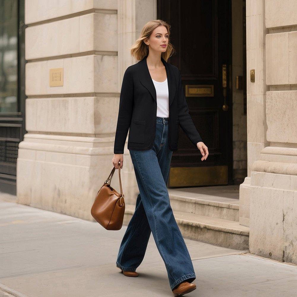 belle poque Vintage Cardigan Sweater Blazer V Neck Shawl Lapel Collar with Pockets