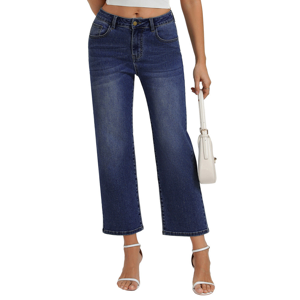 belle poque Women Wide Leg Jeans Mid Rise Straight Leg Ankle Jeans with Pockets
