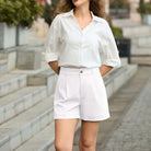 belle poque 2026 Women Vintage 100% Cotton Shorts Wide Leg Shorts with Pockets
