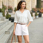 belle poque 2026 Women Vintage 100% Cotton Shorts Wide Leg Shorts with Pockets