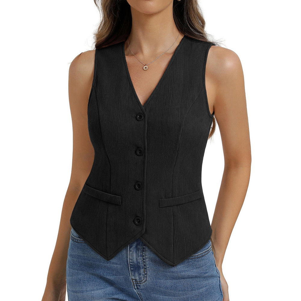 belle poque Women’s Vest Top Trendy Knitted Waistcoat Button Down Tops Suit Vest Tops