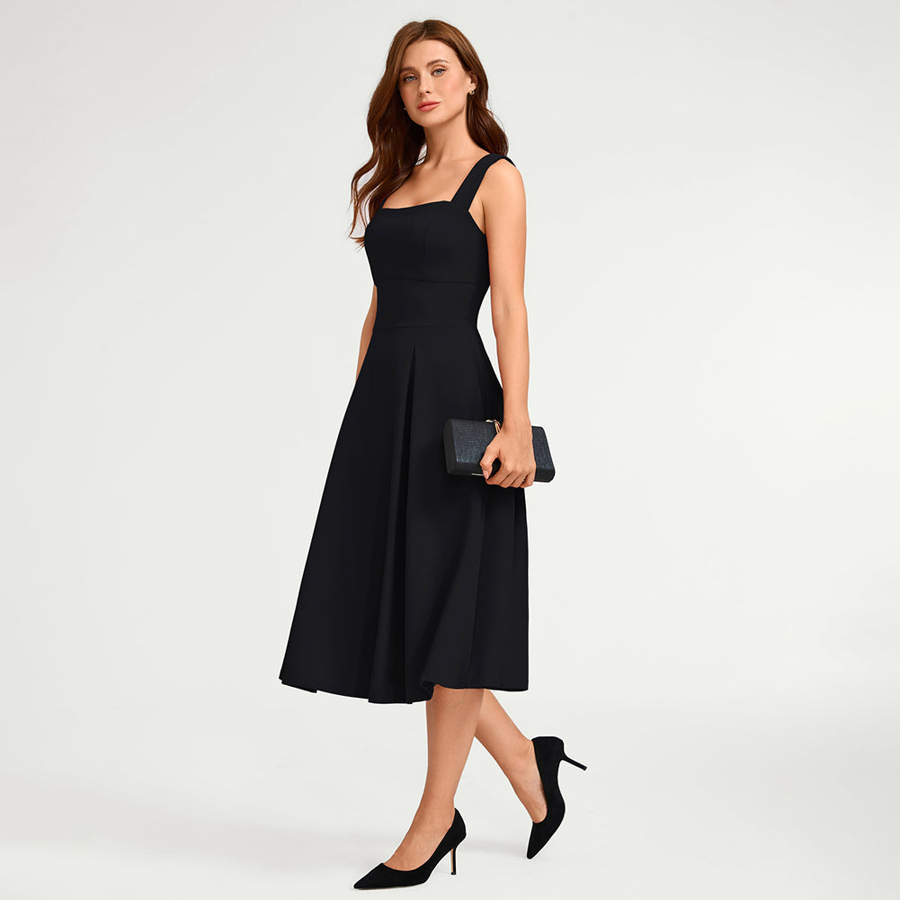 belle poque Women's Midi Dress Semi Formal Elegant Dress for Cocktail Party with Pockets