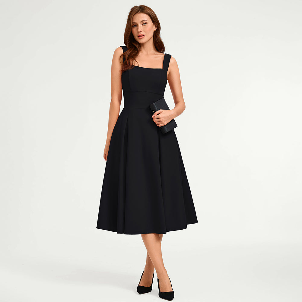 belle poque Women's Midi Dress Semi Formal Elegant Dress for Cocktail Party with Pockets