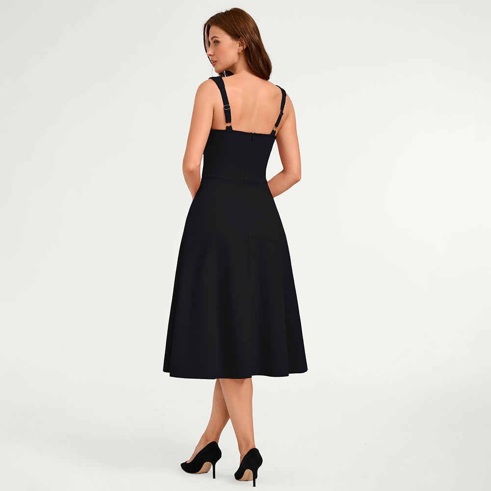 belle poque Women's Midi Dress Semi Formal Elegant Dress for Cocktail Party with Pockets