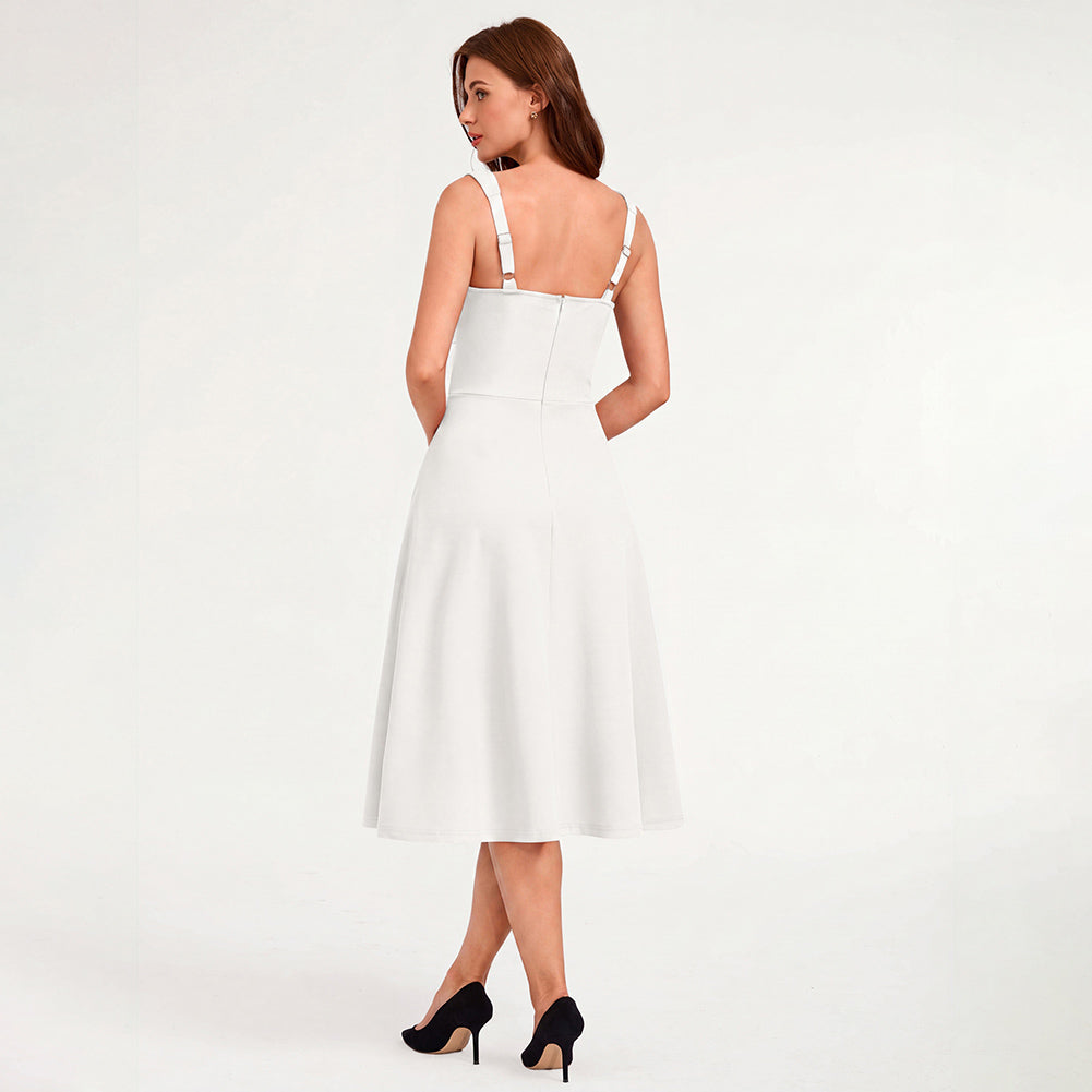 belle poque 1980s Vintage Womens Midi Dress Square Neck Wedding Guest Dresses