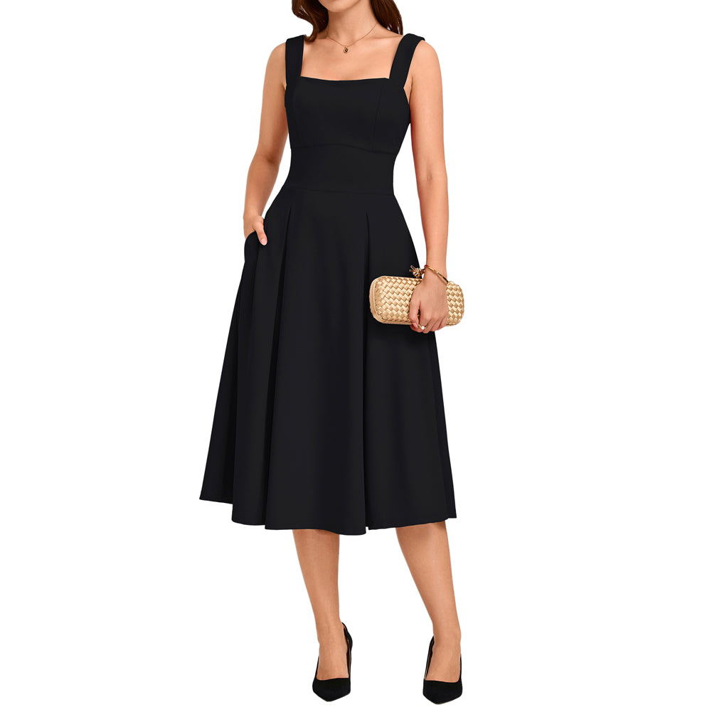 belle poque Women's Midi Dress Semi Formal Elegant Dress for Cocktail Party with Pockets