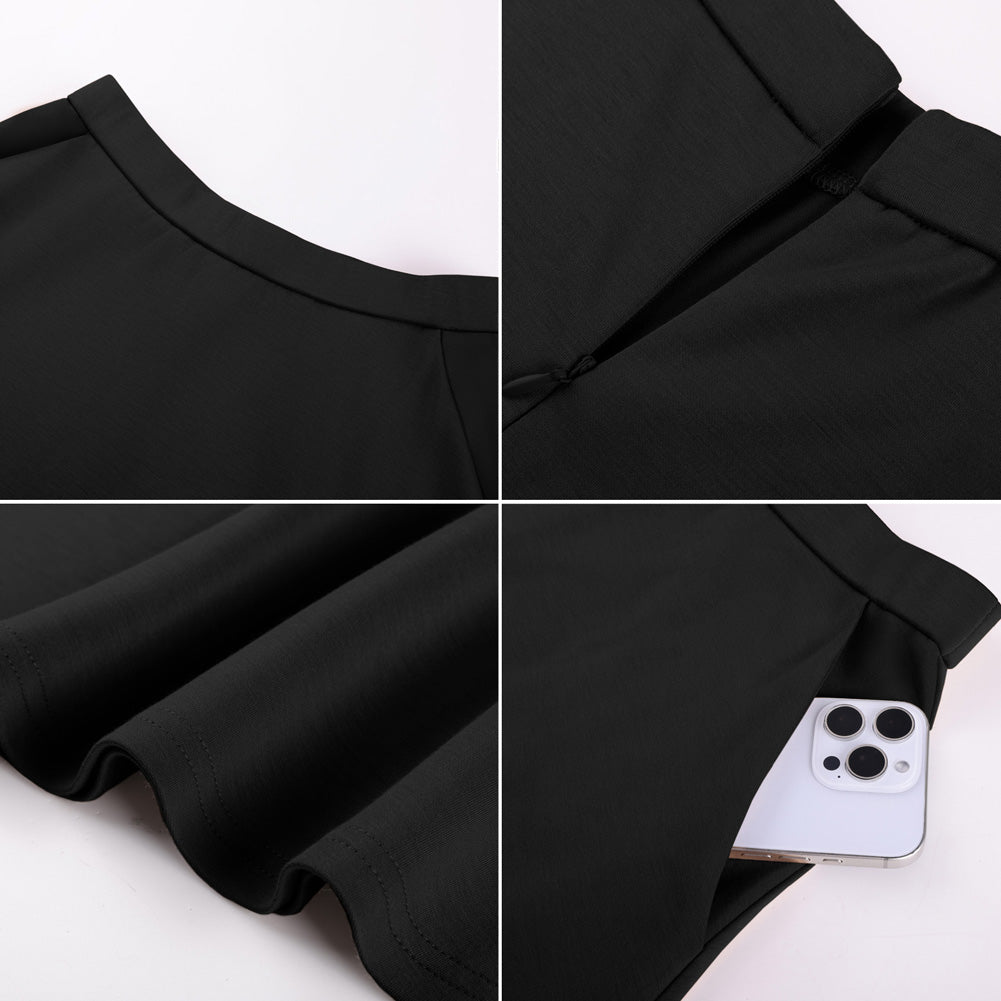 belle poque 1980s Vintage A-Line Midi Skirt Work Business Skirts with Pockets