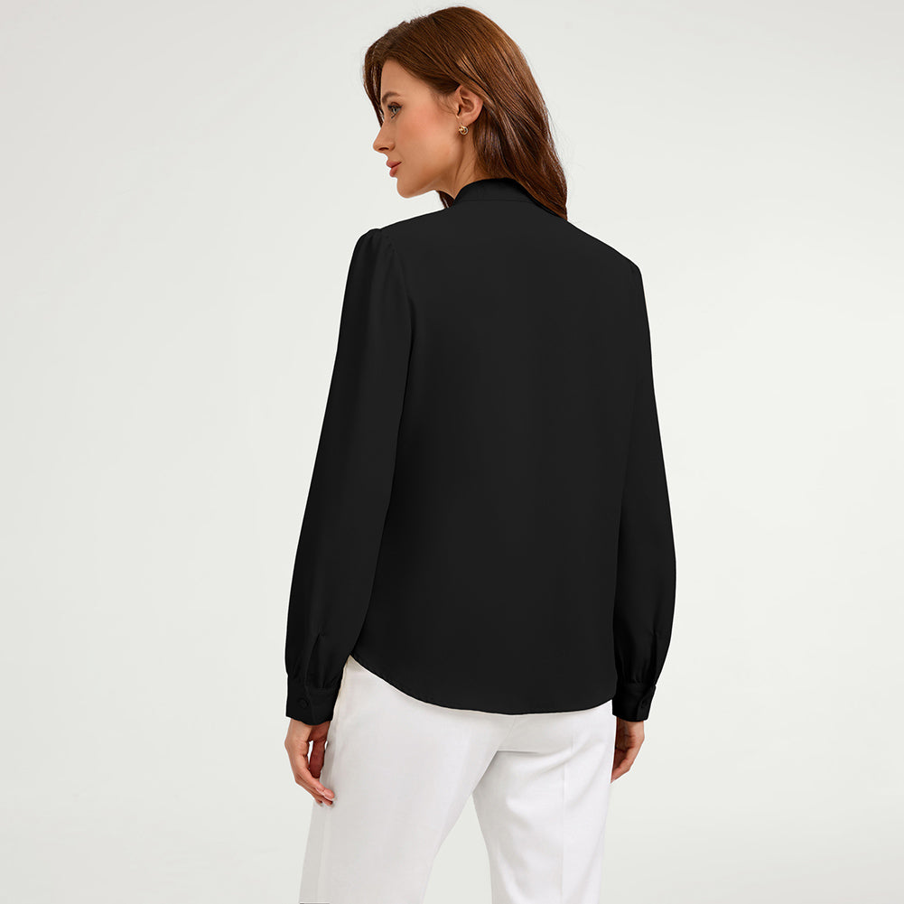 belle poque Women Vintage Long Sleeve Bow-Knot Decorated Button-up Tops