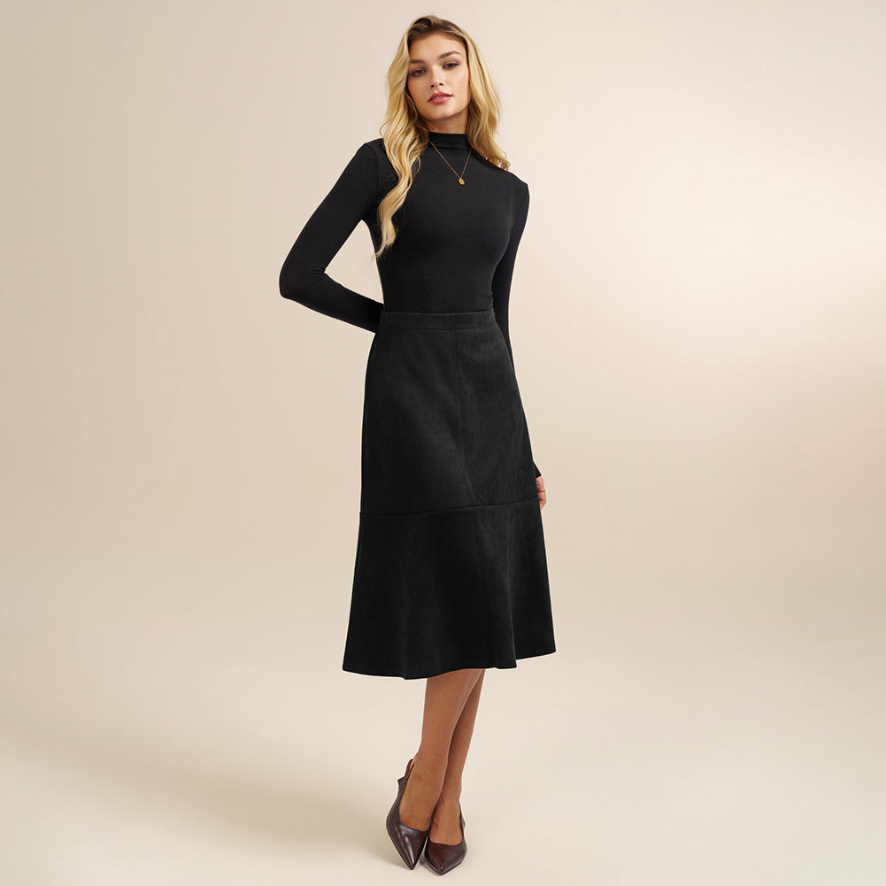 belle poque 1980s Vintage Women's Suede Skirts High Waist A Line Business Work Midi Skirt