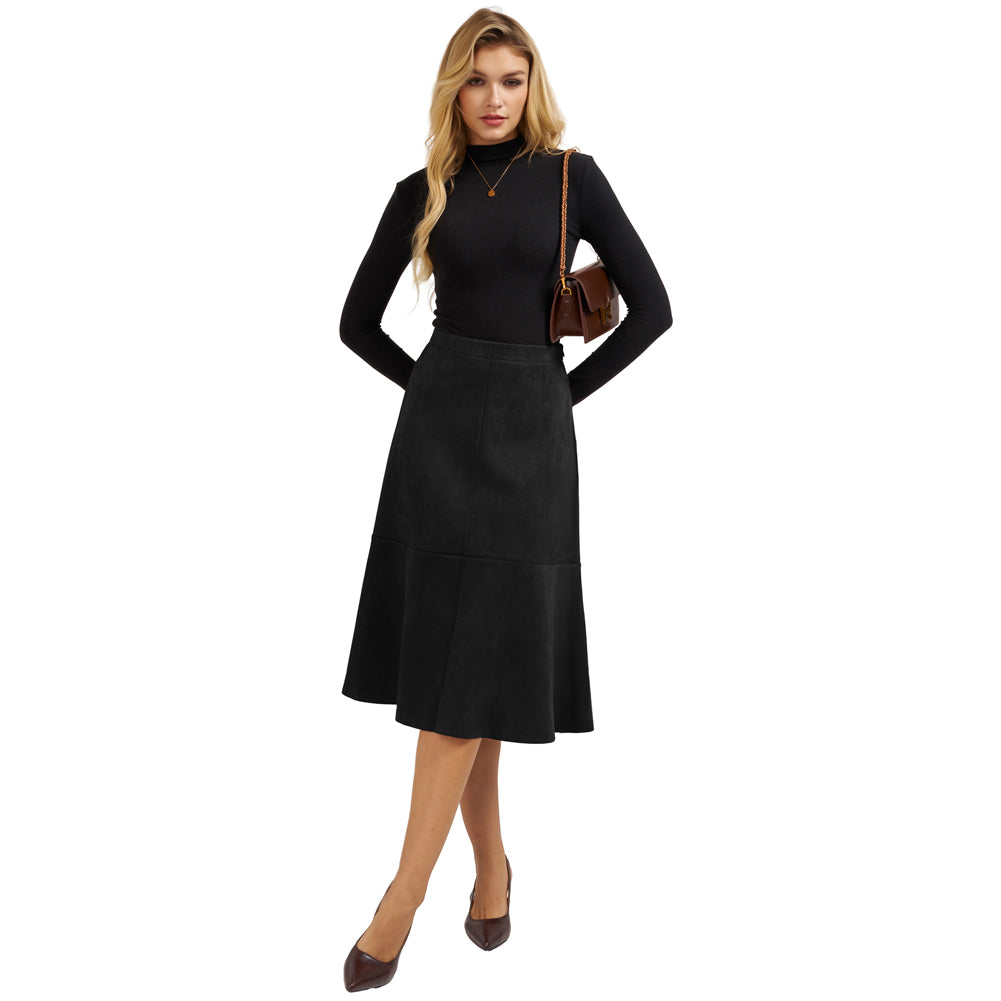 belle poque 1980s Vintage Women's Suede Skirts High Waist A Line Business Work Midi Skirt