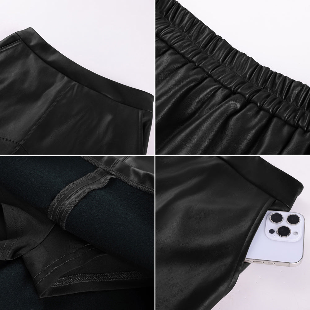 belle poque Women's Leather Mini Skirt with Pockets for Going Out Business Holidays