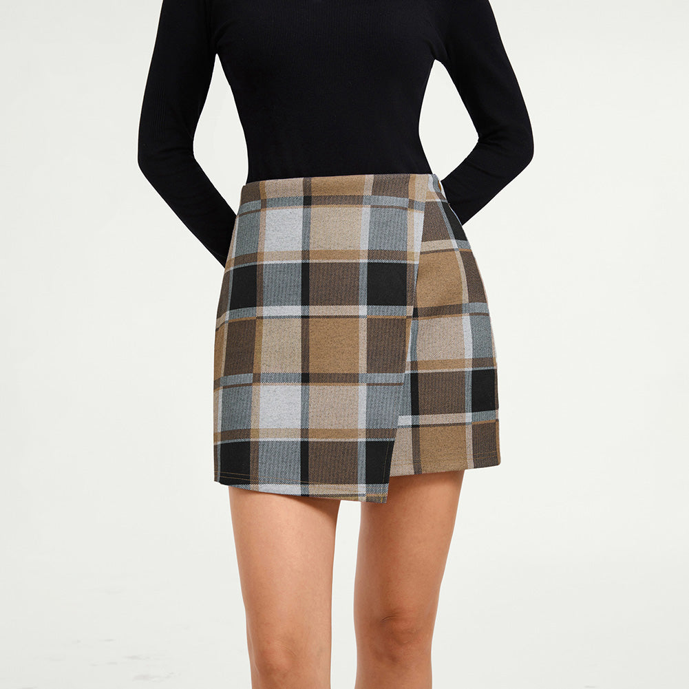 belle poque 1980s Vintage Women's Plaid Skirt Fall Mini Skirt for Outgoing