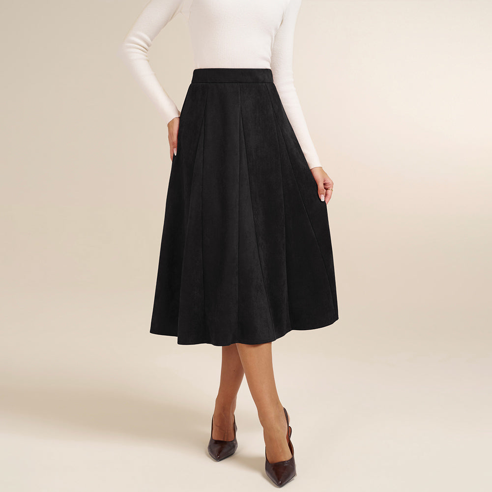 belle poque Women Vintage Skirt Elastic Waist Mid-Calf Length A-Line Skirt
