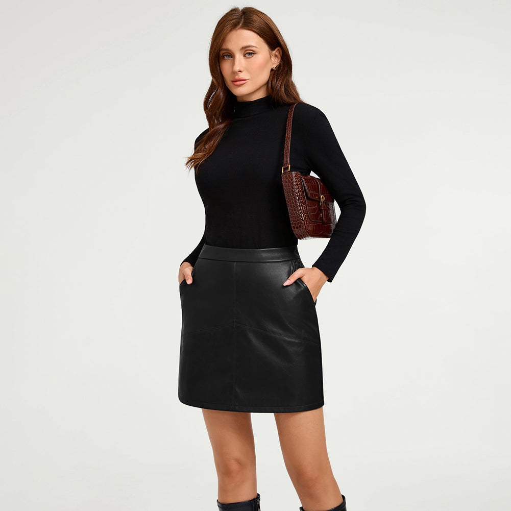 belle poque Women's Leather Mini Skirt with Pockets for Going Out Business Holidays