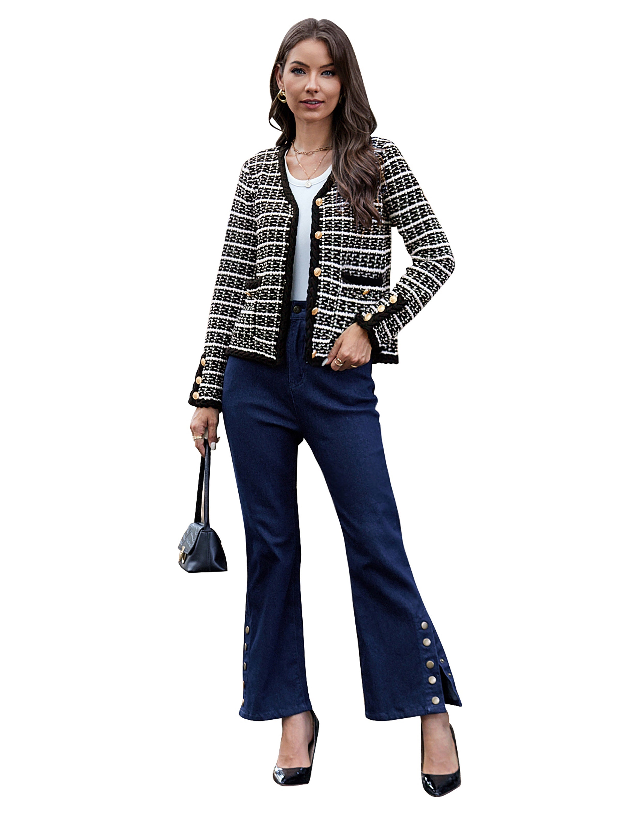 belle poque Contrast Color Cardigan Long Sleeve V-Neck Cable Knitted Sweater