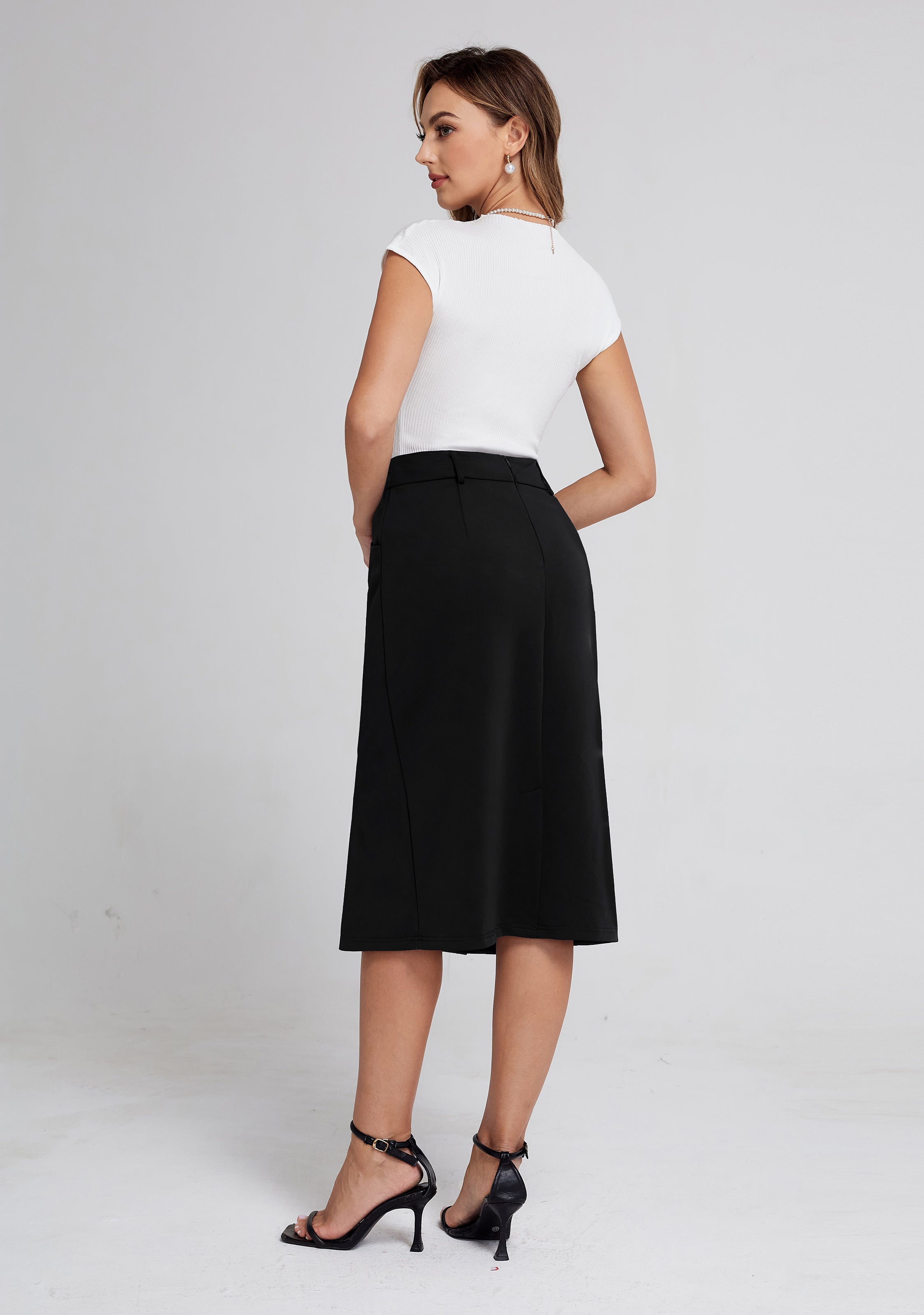 belle poque BP Women Vintage Bodycon Skirt Elastic Waist Below Knee Hips-Wrapped Skirt