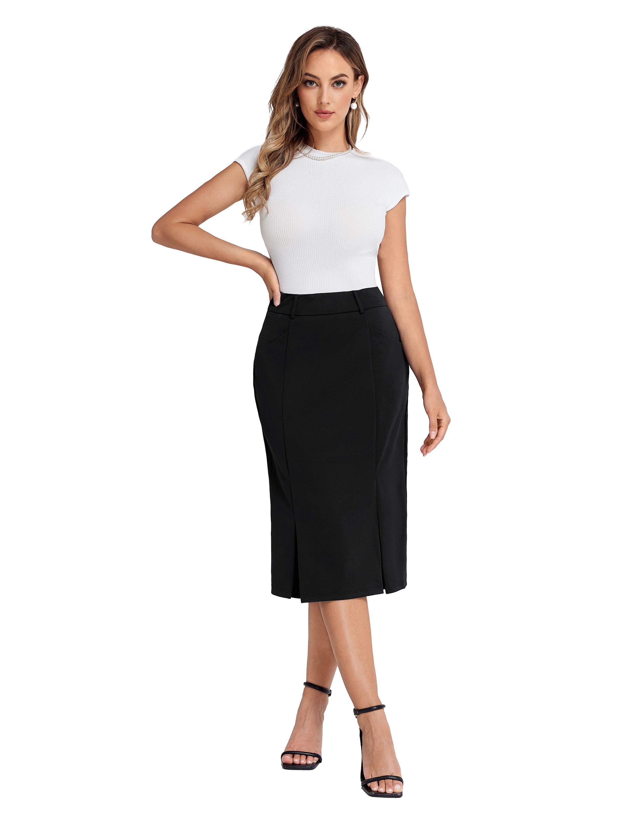 belle poque BP Women Vintage Bodycon Skirt Elastic Waist Below Knee Hips-Wrapped Skirt