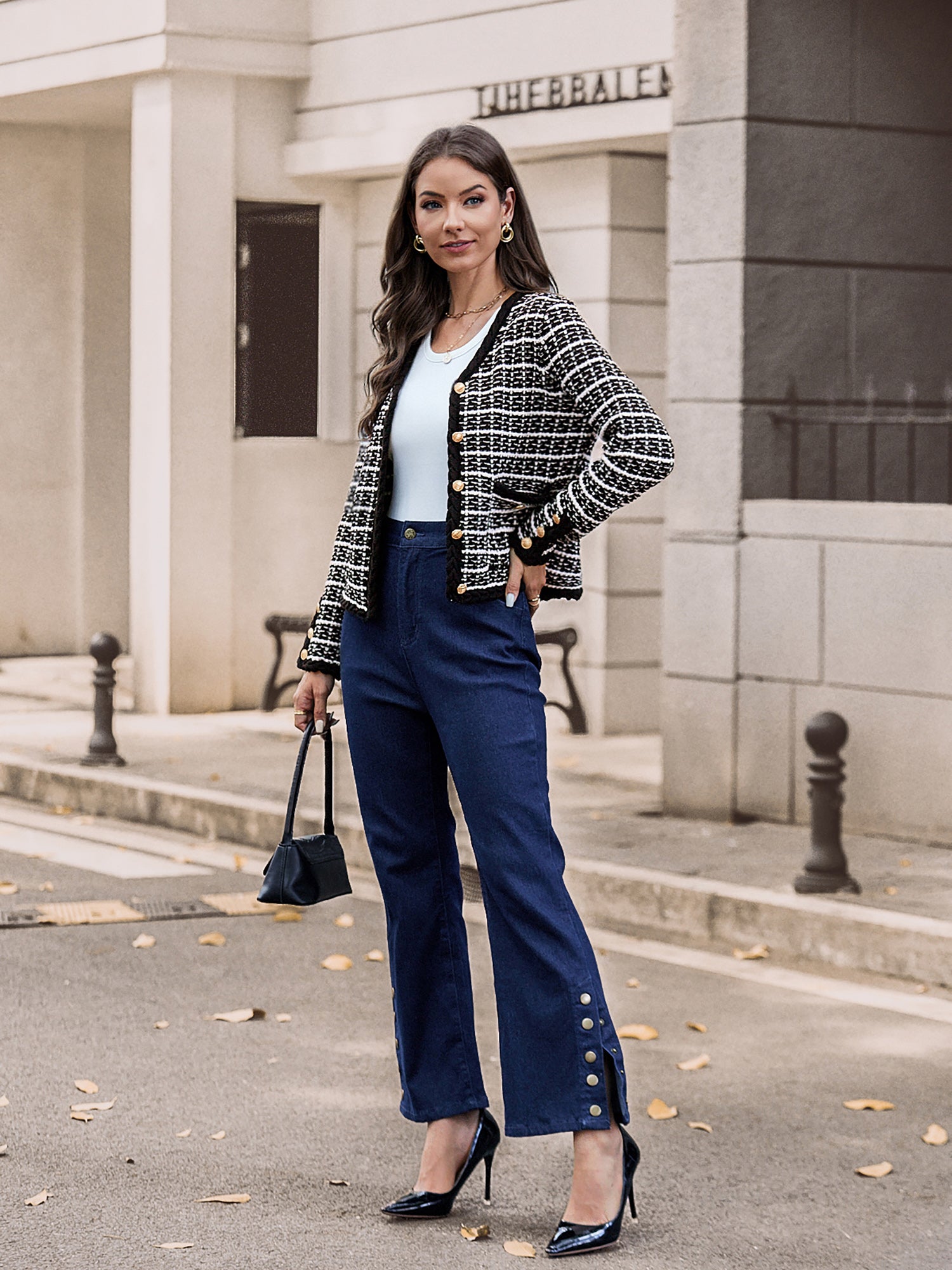 belle poque Contrast Color Cardigan Long Sleeve V-Neck Cable Knitted Sweater