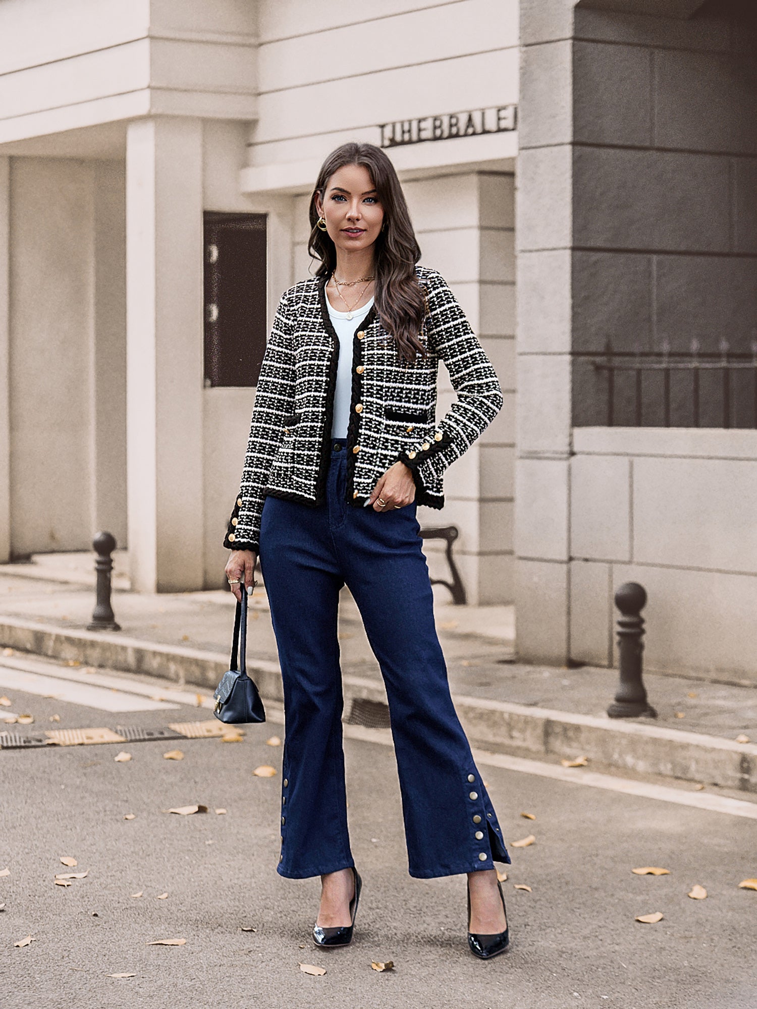 belle poque Contrast Color Cardigan Long Sleeve V-Neck Cable Knitted Sweater