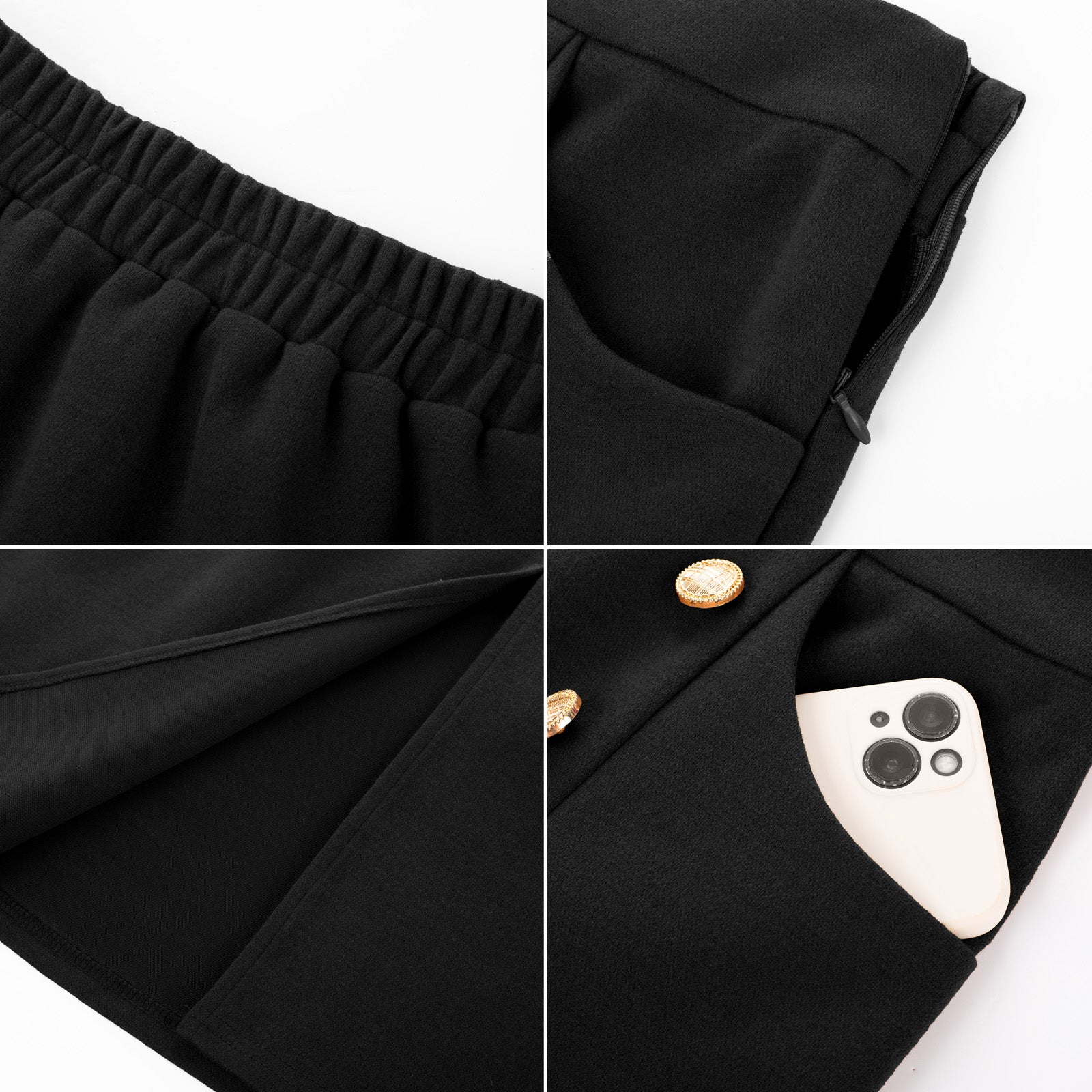 belle poque Vintage Front Slit Skirt Elastic Waist Button Decorated A-Line Skirt