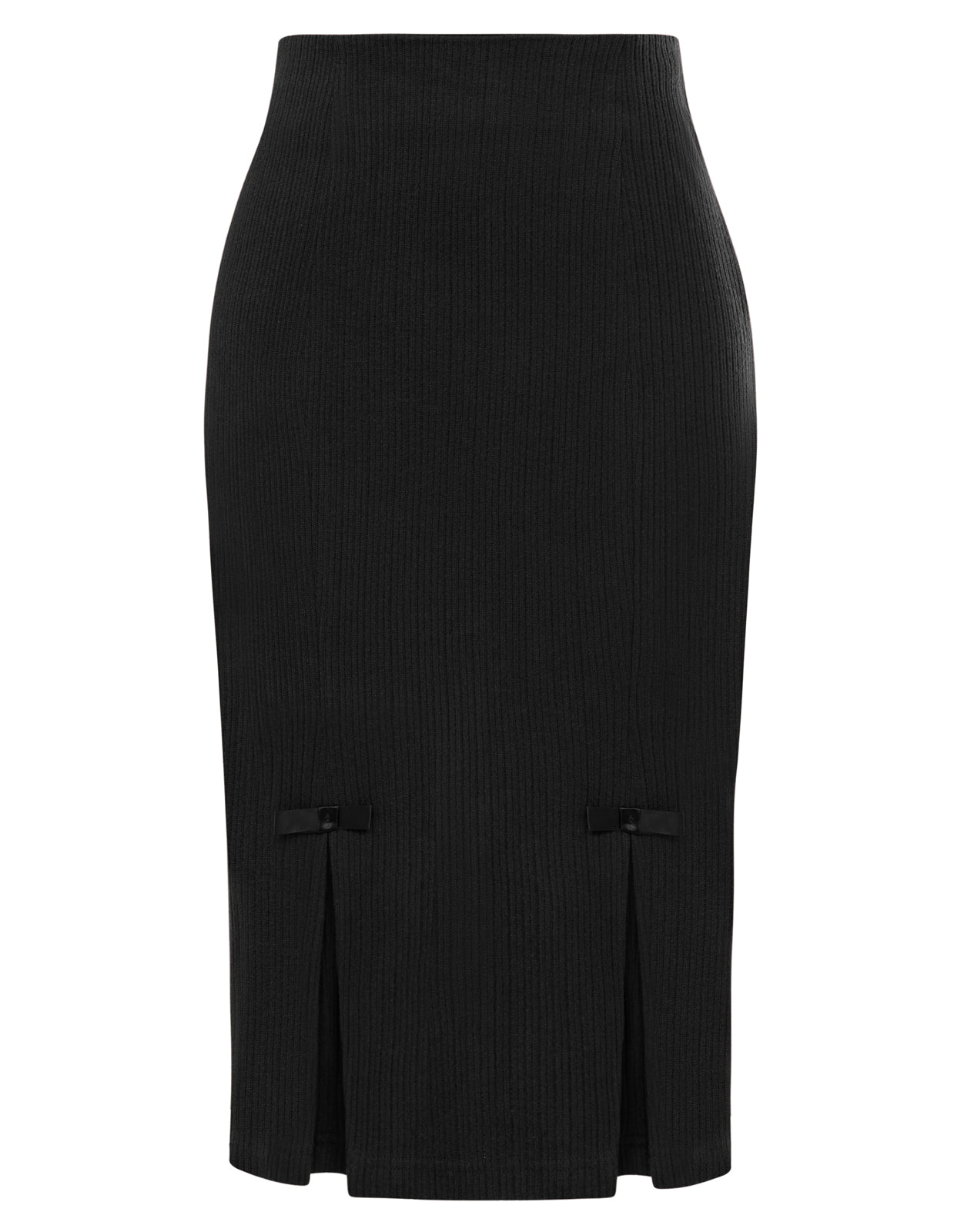 belle poque Vintage Corduroy Skirt High Waist Below Knee Bodycon Skirt Black