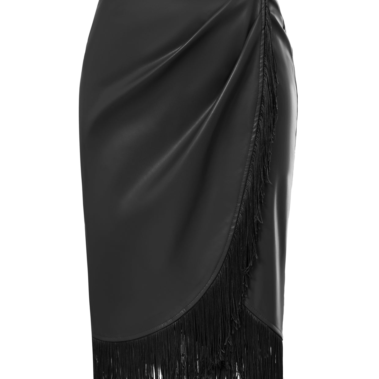 Seckill Offer⌛Fringe Bodycon Leather Skirt with Slit Knee Length Pencil Skirt