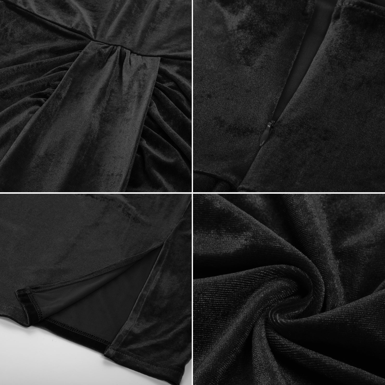 belle poque Vintage Front Slit Velvet Dress Halterneck Ruched Bodycon Dress