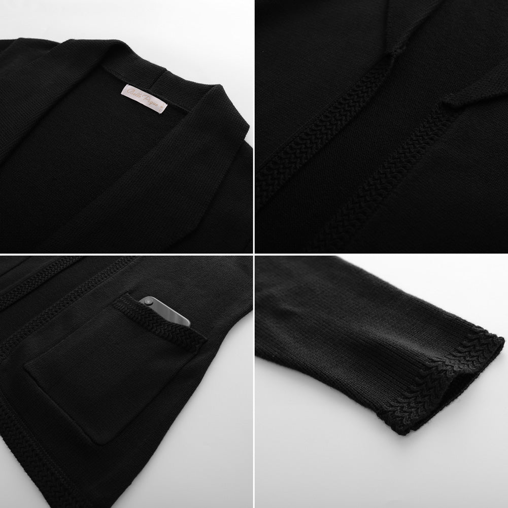 belle poque Vintage Cardigan Sweater Blazer V Neck Shawl Lapel Collar with Pockets