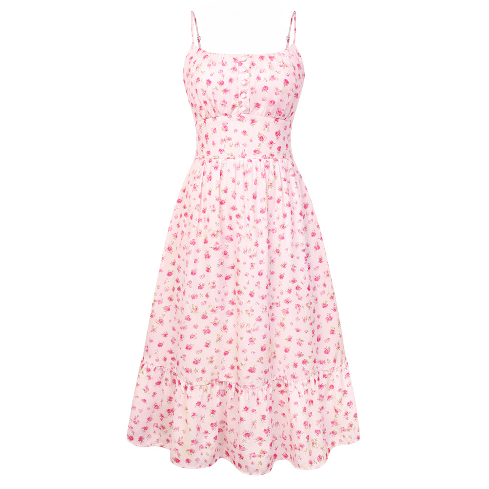 belle poque 2026 Floral Dress for Women Spring Summer Flowy Ruffle Midi Dresses Pink