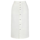 belle poque 1980s Vintage Jean Skirts for Women Front Slit Midi Work Skirt with Pockets White